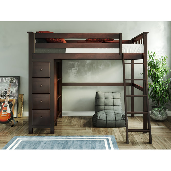 Harriet Bee Getty Twin Loft Bed with Drawers and Bookcase Wayfair